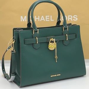 Michael Kors Hamilton Meidum Satchel Shoulder Crossbody Bag Racing Green color